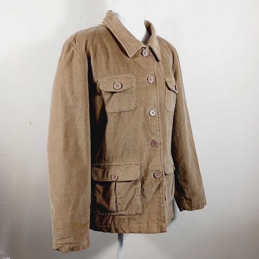Denim & Co. Women's Utility Jacket, Tan Corduroy, Size Large, Safari Barn Chore - Picture 5 of 15